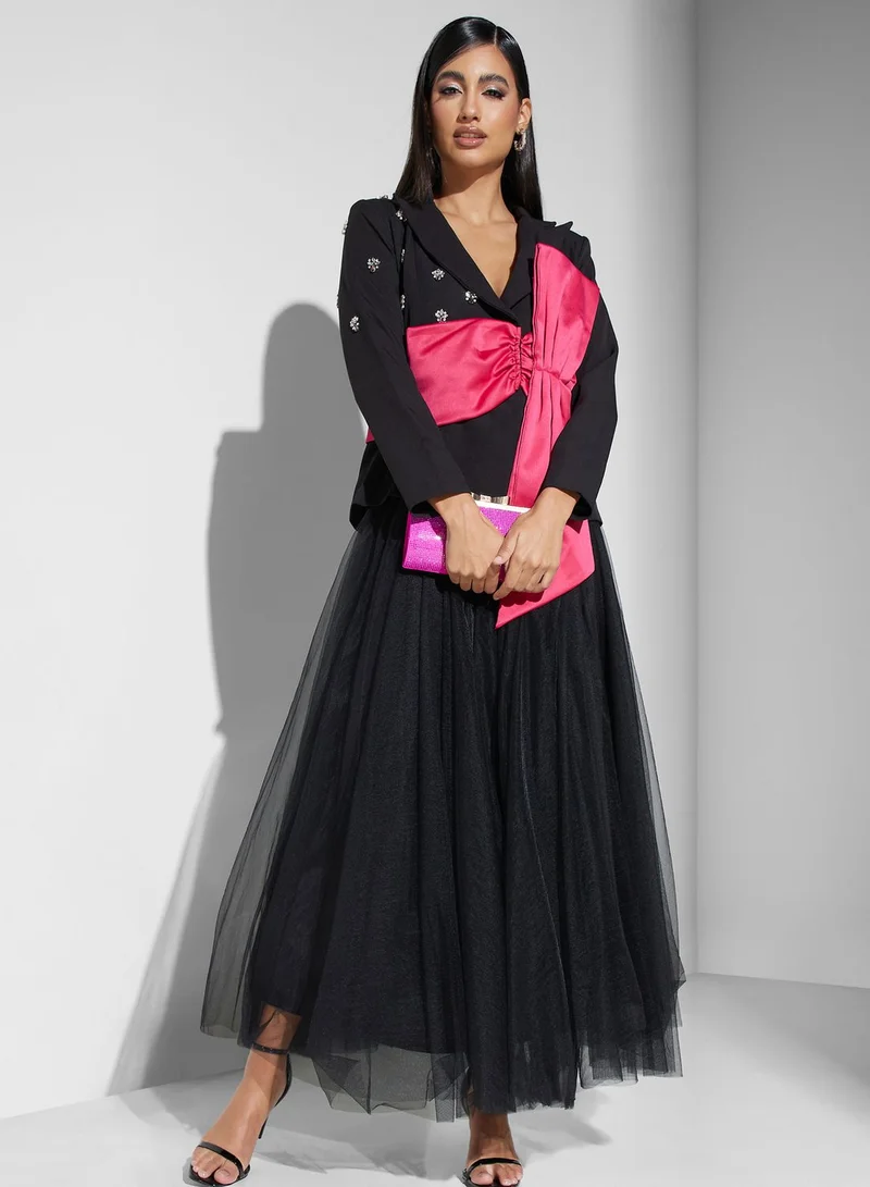 Threadz by Ajooni Belted Tiered Embellished Dress