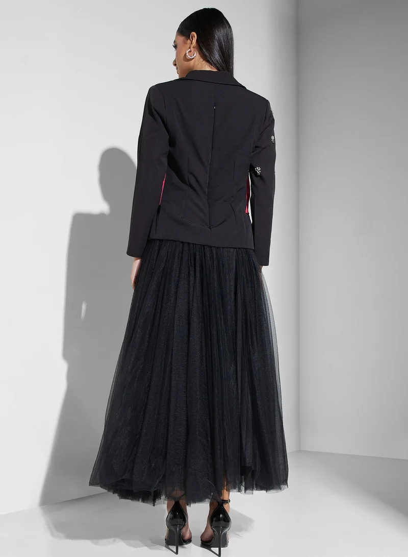 Threadz by Ajooni Belted Tiered Embellished Dress