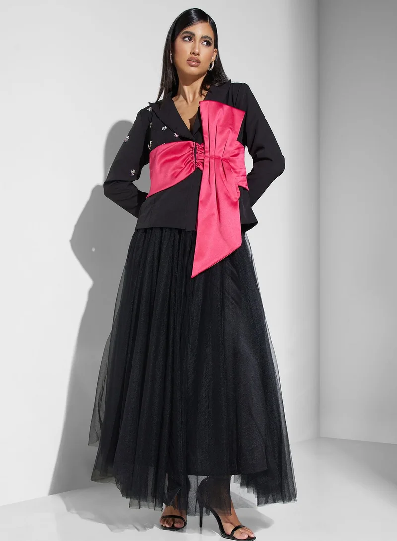 Threadz by Ajooni Belted Tiered Embellished Dress