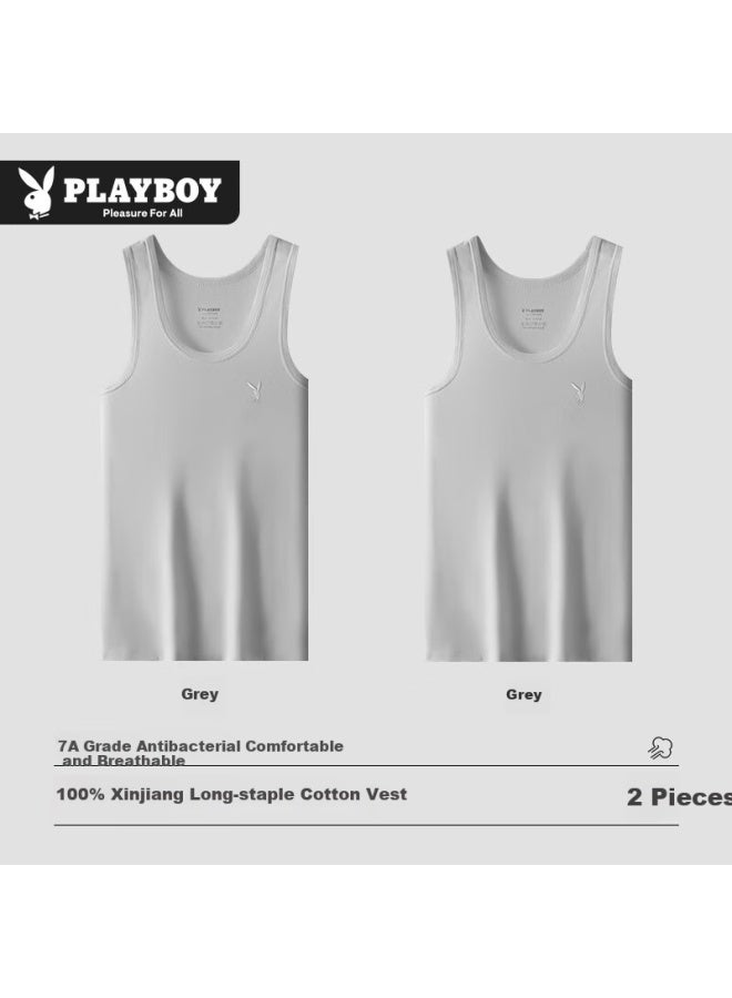 Playboy Men's Plus Size High Elasticity Sports Vest In Pure Cotton, Moisture-wicking And Breathable, Pack Of 2 - Image 1