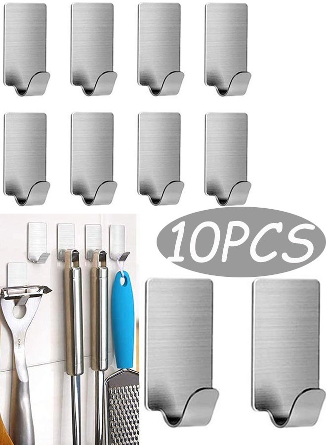 10 قطع من الخطافات اللاصقة المصنوعة من الفولاذ المقاوم للصدأ، خطافات حائطية شديدة التحمل، خطافات بدون مسامير، حامل مناشف مقاوم للماء، خطافات لاصقة لتعليق القبعات والمعاطف والمفاتيح في المطبخ والحمام والمكتب والمنزل وفي الهواء الطلق - Image 1
