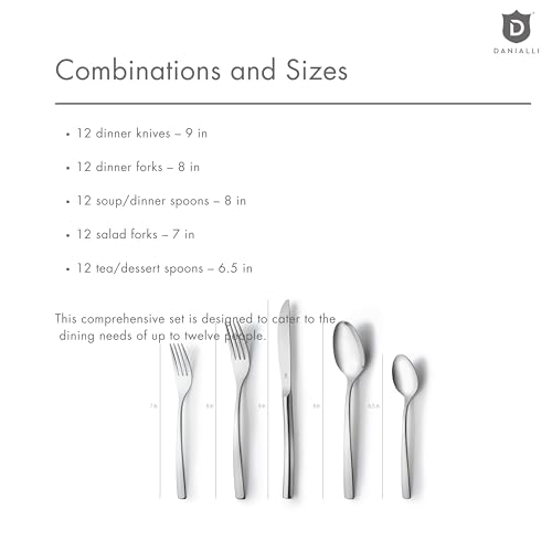 DANIALLI Modern Sleek Silverware Set - 18/10 Stainless Steel Flatware Set for Elegant Dining - Dishwasher Safe Cutlery Set -Built to Last Commitment (60-Piece) - Image 5