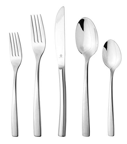 DANIALLI Modern Sleek Silverware Set - 18/10 Stainless Steel Flatware Set for Elegant Dining - Dishwasher Safe Cutlery Set -Built to Last Commitment (60-Piece) - Image 1