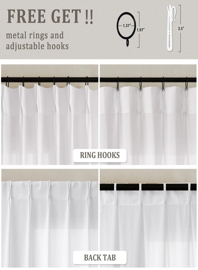 DUKIYO Ivory White 105 Inch Long Curtains Pinch Pleat Memory Shape Trained Linen Curtains for Living Room Ivory Cream Semi Sheer Light Filtering Boho Neutral 105 Inch Pleated Drapes Hooks Rings Bedroom - Image 3