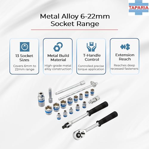Taparia S3/8H Socket Set, 3/8 Inch Drive, 14 Sockets + Accessories | Hexagonal Chrome Vanadium Steel Sockets & Bits | Professional Workshop & Auto Tool Kit. - Image 3
