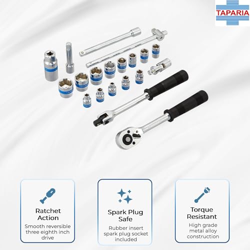 Taparia S3/8H Socket Set, 3/8 Inch Drive, 14 Sockets + Accessories | Hexagonal Chrome Vanadium Steel Sockets & Bits | Professional Workshop & Auto Tool Kit. - Image 5
