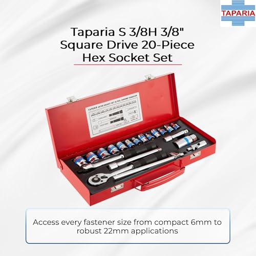 Taparia S3/8H Socket Set, 3/8 Inch Drive, 14 Sockets + Accessories | Hexagonal Chrome Vanadium Steel Sockets & Bits | Professional Workshop & Auto Tool Kit. - Image 2