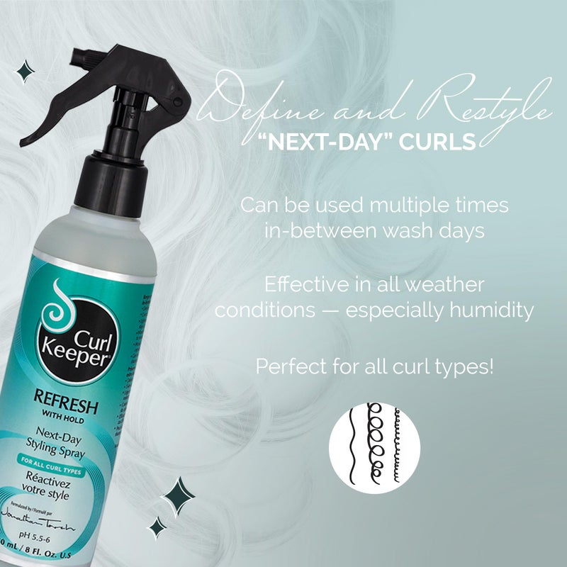 Curl Keeper Refresh Hair Styling Spray for Curly Hair - Lightweight Water-Based Anti-Frizz Formula with Hold for Wavy and Curly Styles, 8 Fl Oz - Image 2
