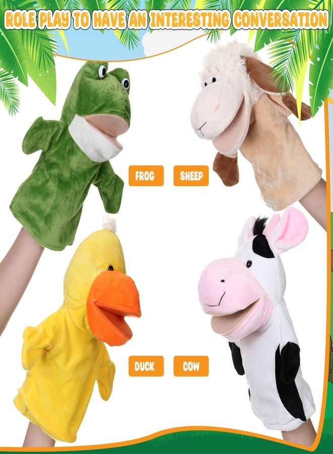 RoundFunny 4 Pcs Hand Puppet Animal Hand Puppet Set with Working Mouth 9.8 Inch Animal Puppet Animal Soft Plush Toy for Storytelling Theater Preschool Birthday Gifts (Cow, Frog, Duck, Sheep) - Image 4