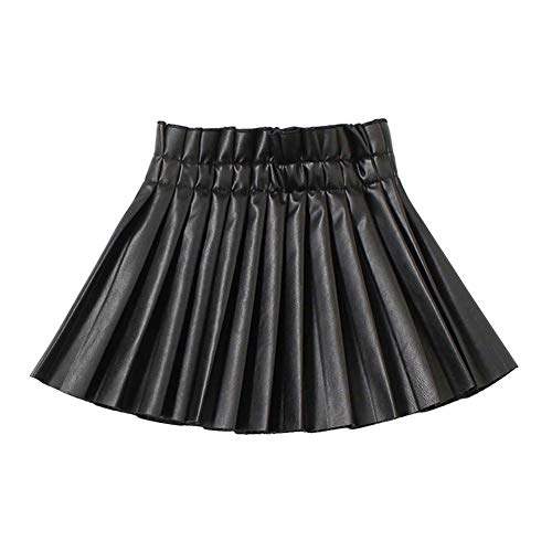WELAKEN Pu Leather Skirts for Girls Kids & Teen & Toddler & Women Faux Leather Pleated Skirts,Black,5T - Image 1