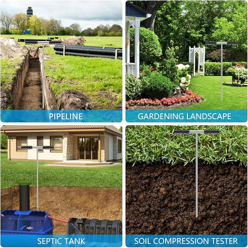 قضيب مسبار التربة من الفولاذ المقاوم للصدأ الأسود بمقبض على شكل حرف T قابل لتعديل الارتفاع لتحديد موقع خزانات الصرف الصحي والأنابيب - Image 5
