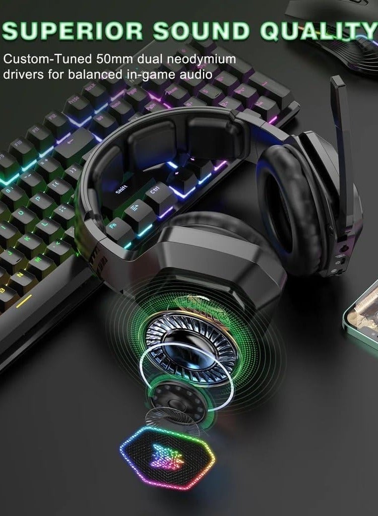 Onikuma K10 Gaming Headset with Professional Surround Sound, Noise Cancellation, Microphone, and RGB LED Lighting - Image 2