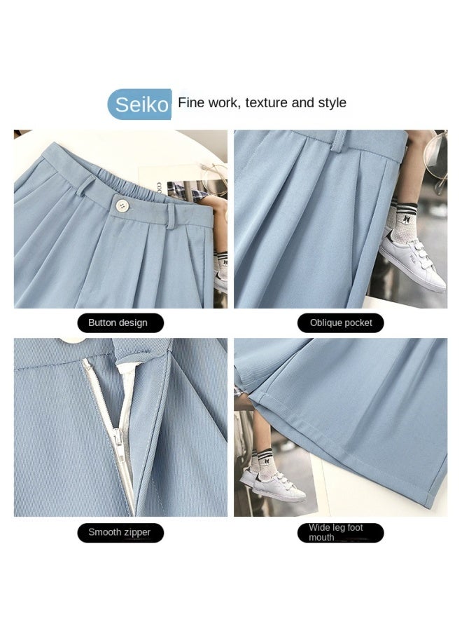 Grey Suit Shorts Women's Summer Thin Loose Casual A- Line High Waist Wide Leg Pants Straight Slim Look Five-point Medium Pants - Image 3