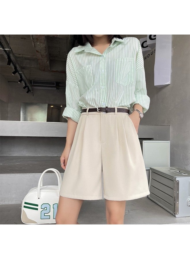 Grey Suit Shorts Women's Summer Thin Loose Casual A- Line High Waist Wide Leg Pants Straight Slim Look Five-point Medium Pants - Image 1