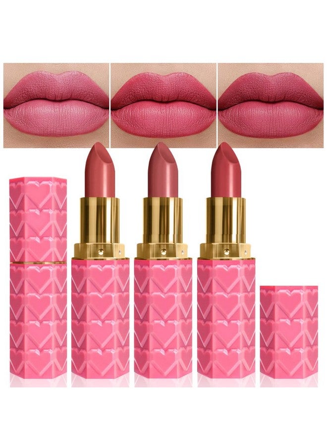 evpct 3Pcs Nude Pink Beige Rose Mauve Matte Lipstick Pack Sets For Women Silky Velvet Lipstick Matte Long Lasting Smudge Proof Lipstick Lip Stain Makeup Set Kit Matte Lipstick 24 Hours Original 03 - Image 1