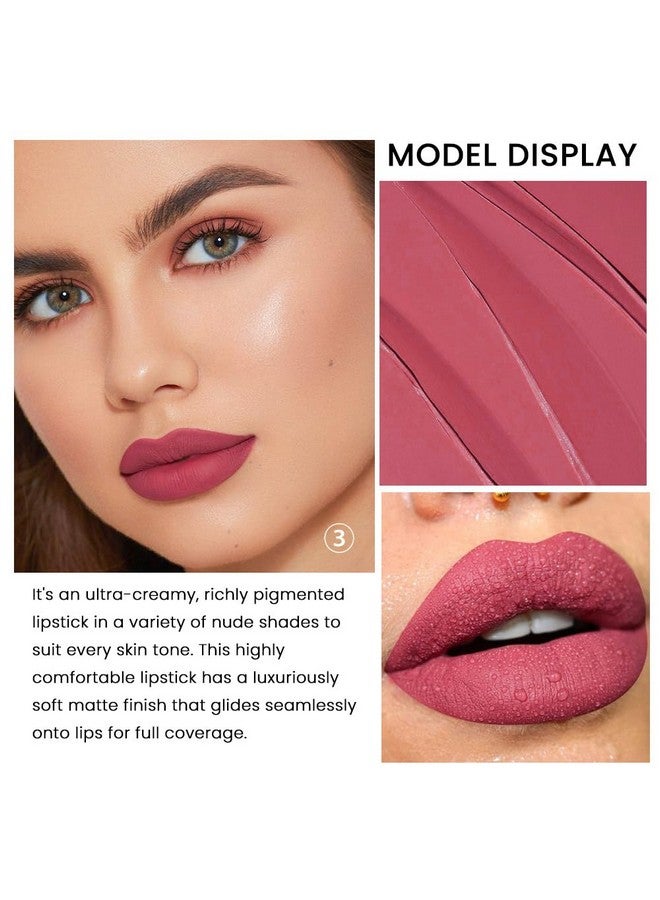evpct 3Pcs Nude Pink Beige Rose Mauve Matte Lipstick Pack Sets For Women Silky Velvet Lipstick Matte Long Lasting Smudge Proof Lipstick Lip Stain Makeup Set Kit Matte Lipstick 24 Hours Original 03 - Image 4
