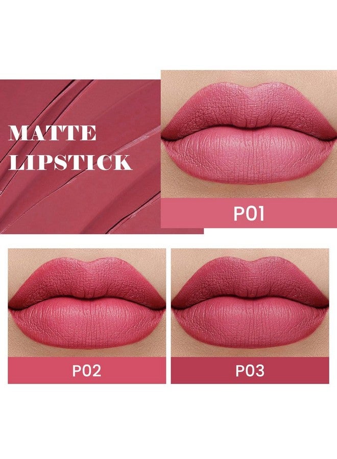 evpct 3Pcs Nude Pink Beige Rose Mauve Matte Lipstick Pack Sets For Women Silky Velvet Lipstick Matte Long Lasting Smudge Proof Lipstick Lip Stain Makeup Set Kit Matte Lipstick 24 Hours Original 03 - Image 2
