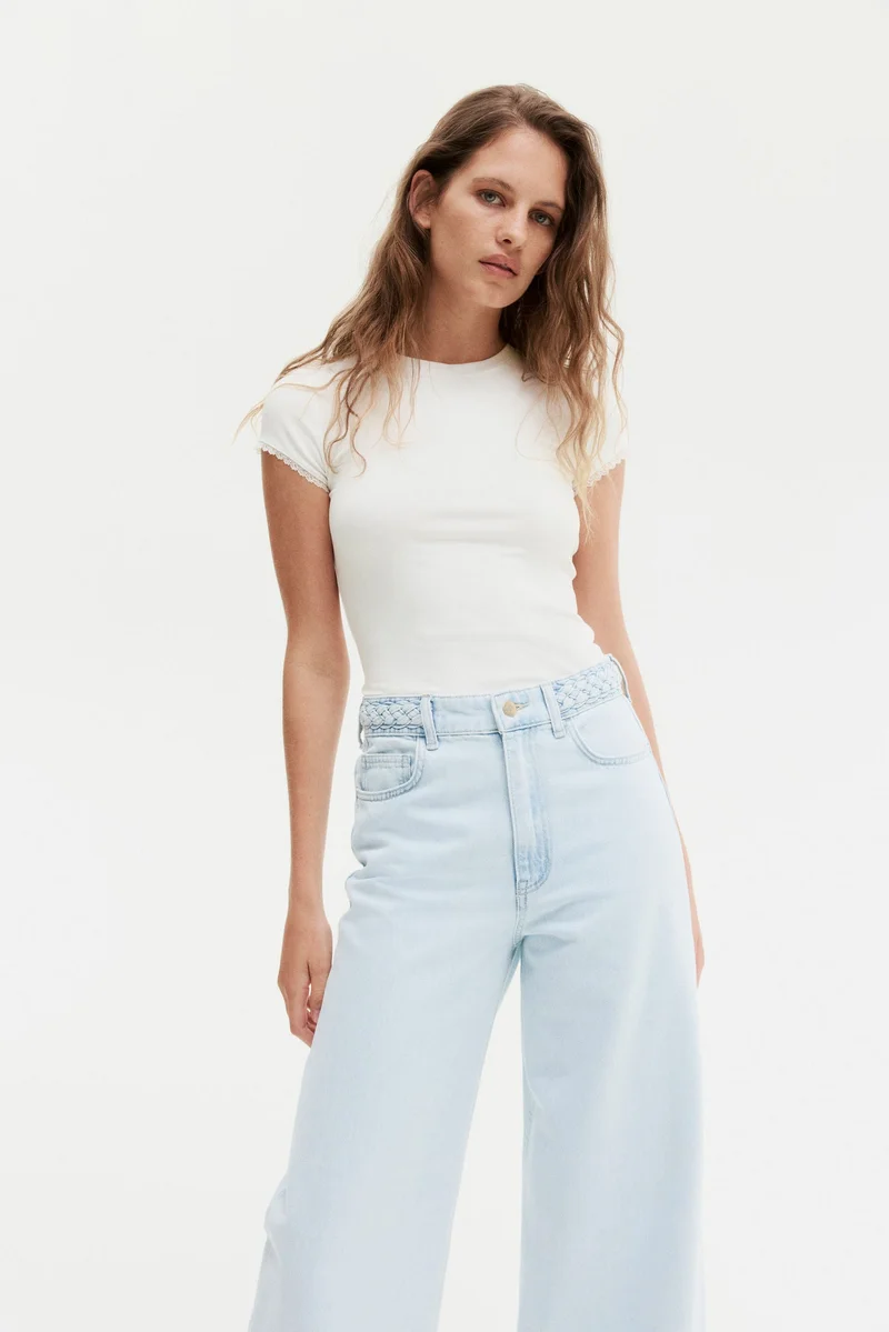 H&M Lace-trimmed ribbed T-shirt