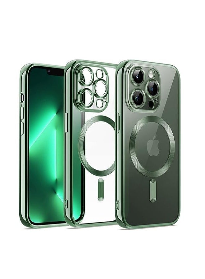 ten.tech Transparent Magnetic Protection Cover Compatible with MagSafe for iPhone 12 Pro Max Mobile Phone, Anti-Shock and Anti-Scratches, and Camera Lens Protector (Dark green) by Tin Tech  - Image 1