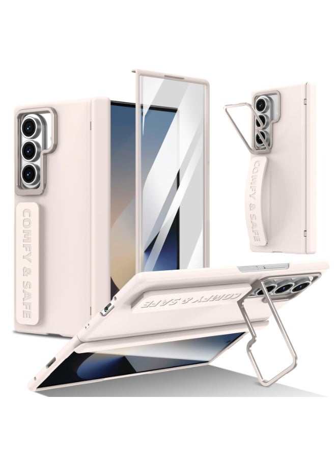 عام غطاء ذكي قابل للطي مع حامل للكاميرا متوافق مع سامسونج جالكسي زد فولد 7 - يشمل سوار حماية وواقي شاشة، من سلسلة الأغطية الواقية القابلة للطي بلون مشمشي - Image 1