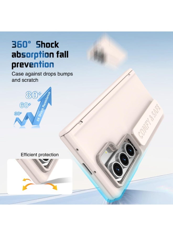 عام غطاء ذكي قابل للطي مع حامل للكاميرا متوافق مع سامسونج جالكسي زد فولد 7 - يشمل سوار حماية وواقي شاشة، من سلسلة الأغطية الواقية القابلة للطي بلون مشمشي - Image 2