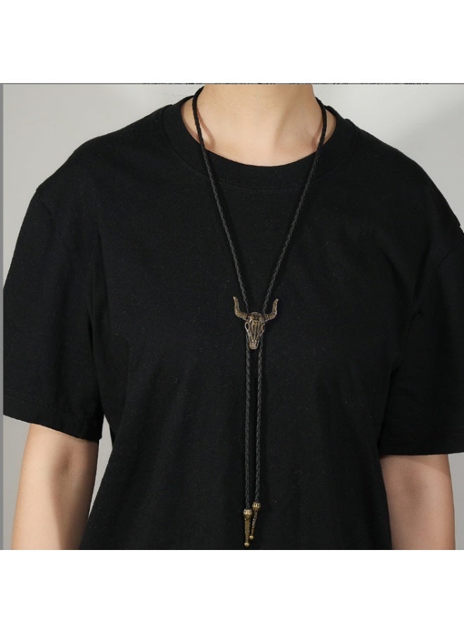 LATEEN Long Necklace Bolo Tie - Black Vintage Handmade Western Cowboy  Pendant for Women Men - Image 2