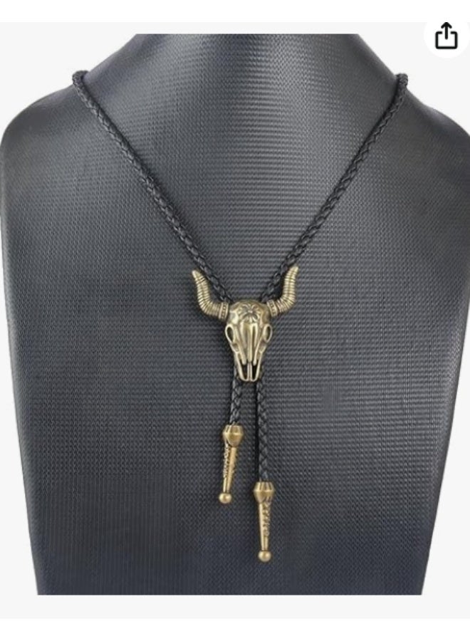 LATEEN Long Necklace Bolo Tie - Black Vintage Handmade Western Cowboy  Pendant for Women Men - Image 1