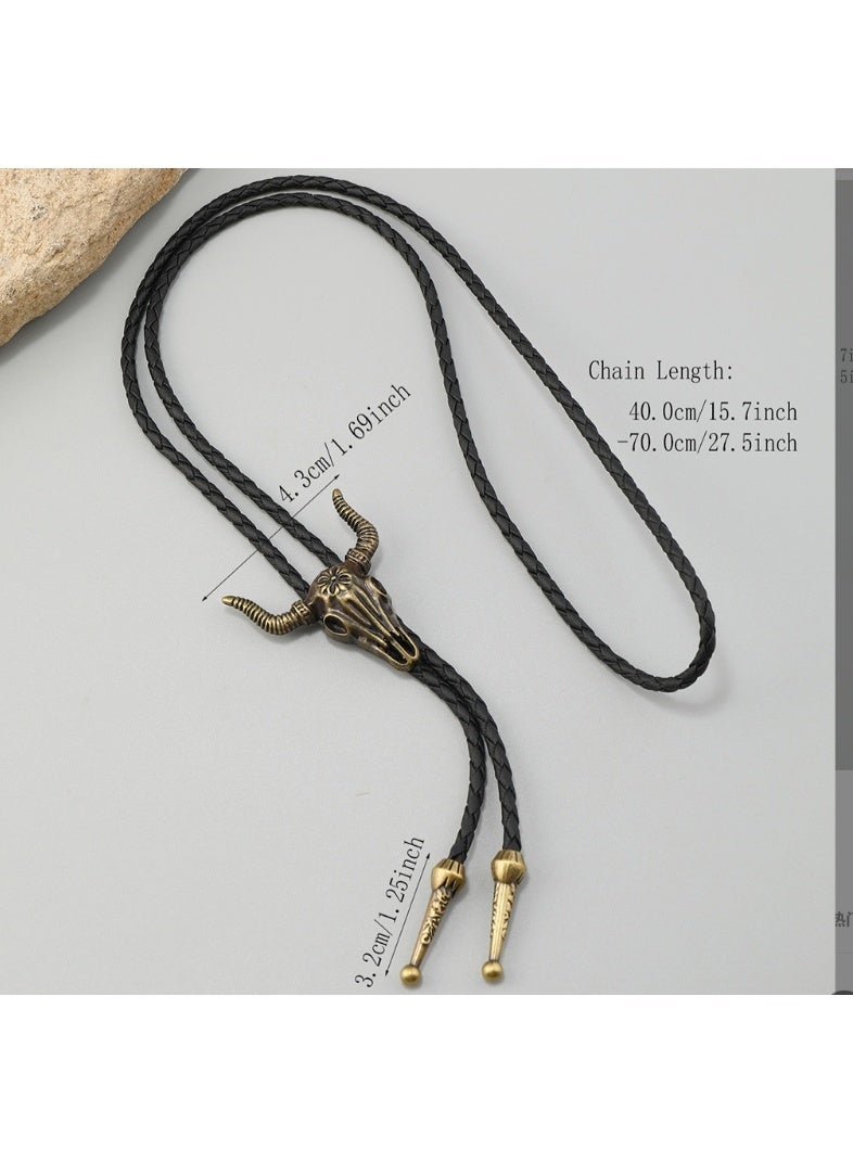 LATEEN Long Necklace Bolo Tie - Black Vintage Handmade Western Cowboy  Pendant for Women Men - Image 3
