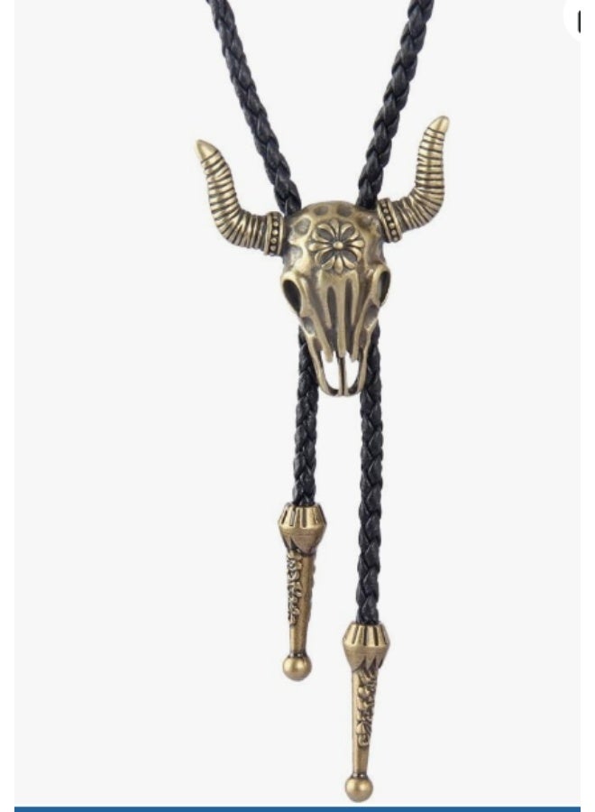 LATEEN Long Necklace Bolo Tie - Black Vintage Handmade Western Cowboy  Pendant for Women Men - Image 4