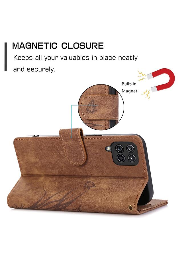 S-TOP Case For Samsung Galaxy A42 Orchid Butterfly Embossed Leather Phone Case - Image 5