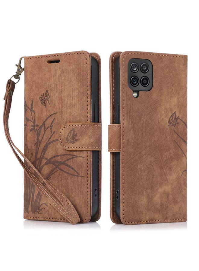 S-TOP Case For Samsung Galaxy A42 Orchid Butterfly Embossed Leather Phone Case - Image 1