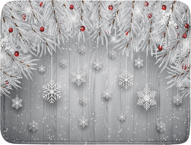 Giwawa 18"x24" Winter Snowflakes Dish Drying Mat Christmas Holly Berries Silver Falling Snow Dish Drainer Mats Absorbent Fast Dry Microfiber Dish Drying Pad for Kitchen Countertop Decor Large - Image 1