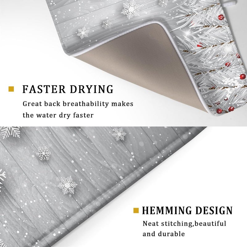 Giwawa 18"x24" Winter Snowflakes Dish Drying Mat Christmas Holly Berries Silver Falling Snow Dish Drainer Mats Absorbent Fast Dry Microfiber Dish Drying Pad for Kitchen Countertop Decor Large - Image 3