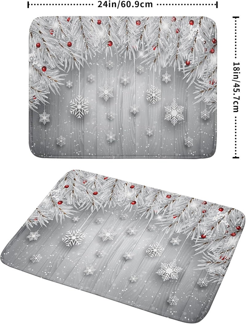 Giwawa 18"x24" Winter Snowflakes Dish Drying Mat Christmas Holly Berries Silver Falling Snow Dish Drainer Mats Absorbent Fast Dry Microfiber Dish Drying Pad for Kitchen Countertop Decor Large - Image 2