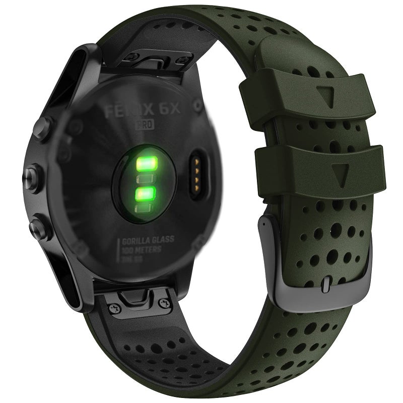 Abanen for Fenix 5XFenix 6X Fenix 7X Silicone Watch Band 26mm Quick Release Fit Soft Sport Breathable Waterproof Wristband Strap for Garmin Fenix 5X PlusEnduroTactix Delta GreenBlack - Image 3