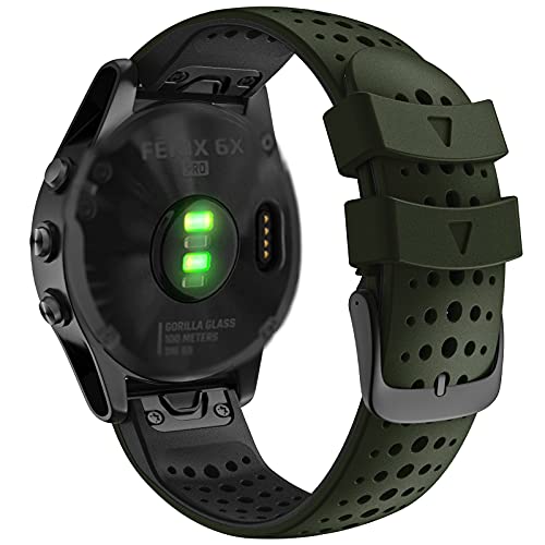 Abanen for Fenix 5XFenix 6X Fenix 7X Silicone Watch Band 26mm Quick Release Fit Soft Sport Breathable Waterproof Wristband Strap for Garmin Fenix 5X PlusEnduroTactix Delta GreenBlack - Image 1