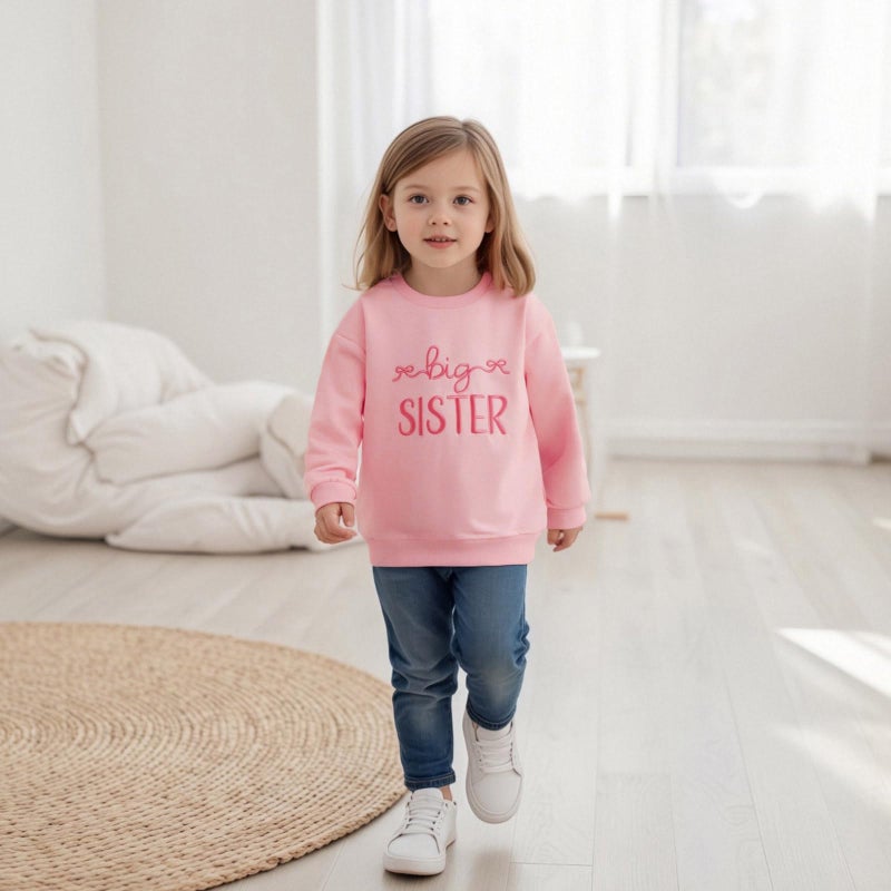 GOOCHEER Big Sister Little Sister Matching Outfit Newborn Baby Girl Long Sleeve Romper Toddler Girl Pullover Sweatshirt Tops (Pink-Big Sister, 2-3 Years) - Image 3