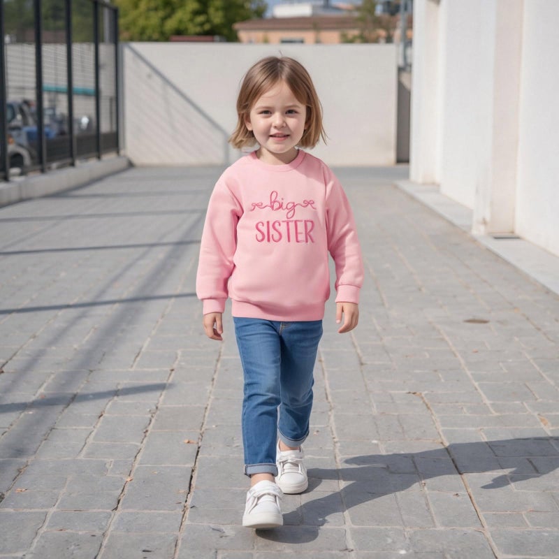 GOOCHEER Big Sister Little Sister Matching Outfit Newborn Baby Girl Long Sleeve Romper Toddler Girl Pullover Sweatshirt Tops (Pink-Big Sister, 2-3 Years) - Image 2
