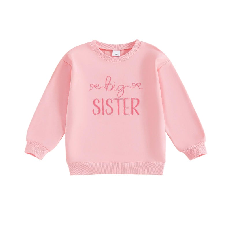 GOOCHEER Big Sister Little Sister Matching Outfit Newborn Baby Girl Long Sleeve Romper Toddler Girl Pullover Sweatshirt Tops (Pink-Big Sister, 2-3 Years) - Image 1