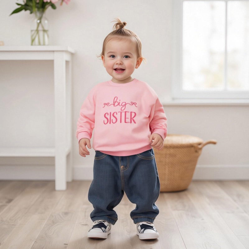 GOOCHEER Big Sister Little Sister Matching Outfit Newborn Baby Girl Long Sleeve Romper Toddler Girl Pullover Sweatshirt Tops (Pink-Big Sister, 2-3 Years) - Image 4
