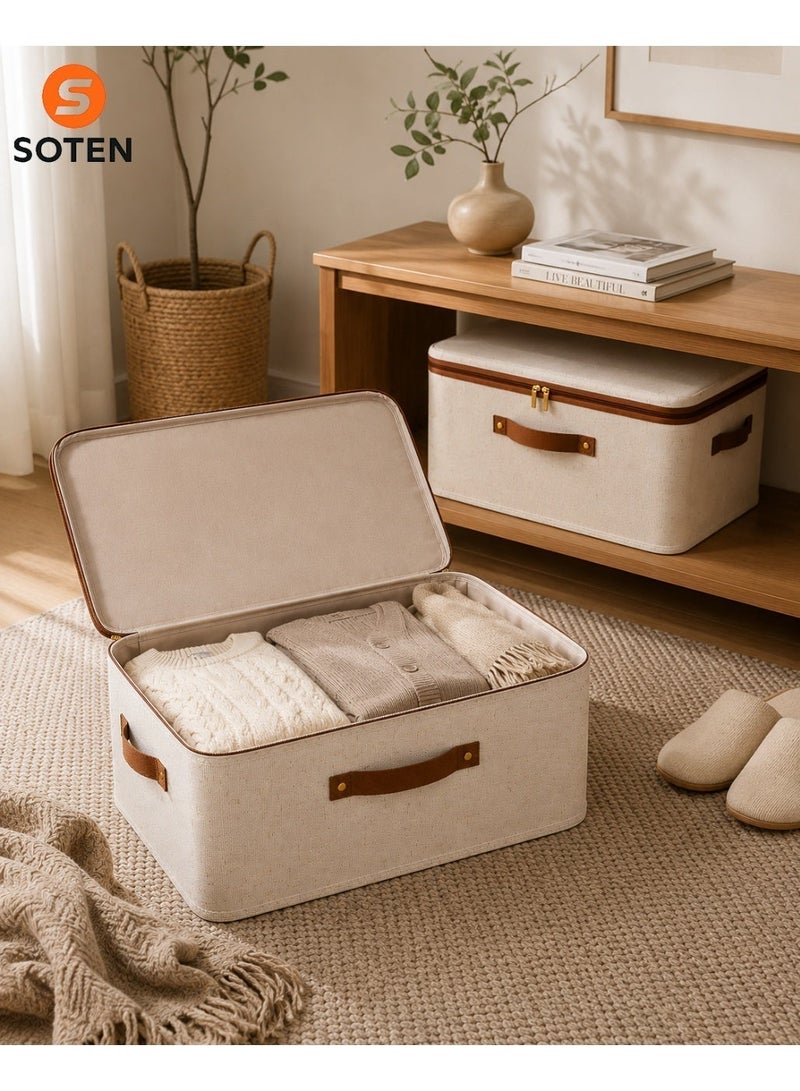SOTEN 2 Pcs Jumbo Clothes Organizers Storage Box with Lids, Foldable Storage Boxes with Handles, Washable Fabric Storage Bins with Zippers, Extra Large Closet Organizer Wardrobe Organizer for Bedding & Seasonal Clothes, Space-Saving Storage Basket - Image 3