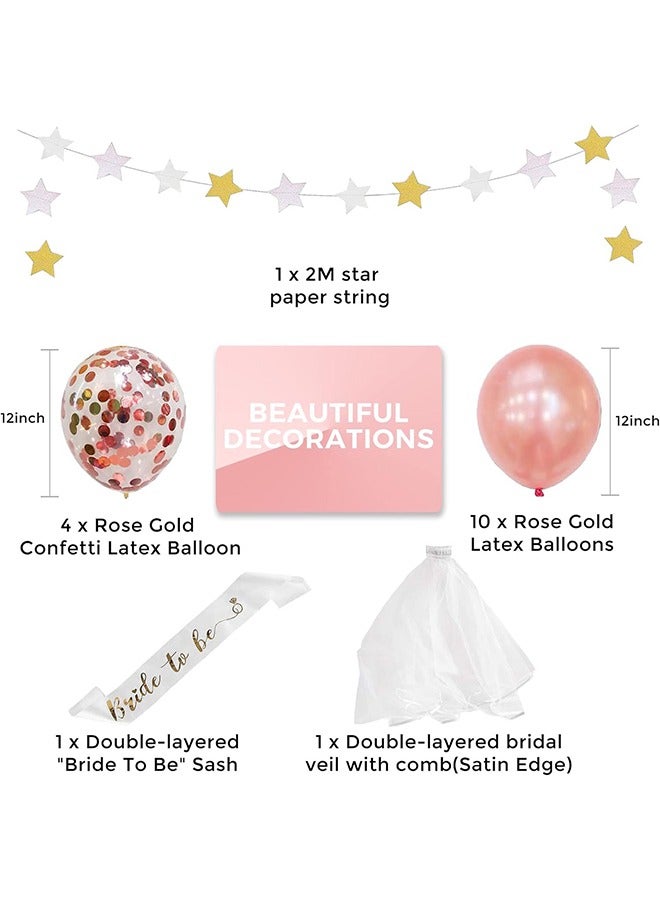 Bachelorette Party Decorations ,Rose Gold Bridal Shower Party Decoration Kit,Bride to be Foil Balloons Set,Sash,Ring,Rose Gold Fringe Curtains,Bridal Veil, Latex Balloons Set  - Image 4