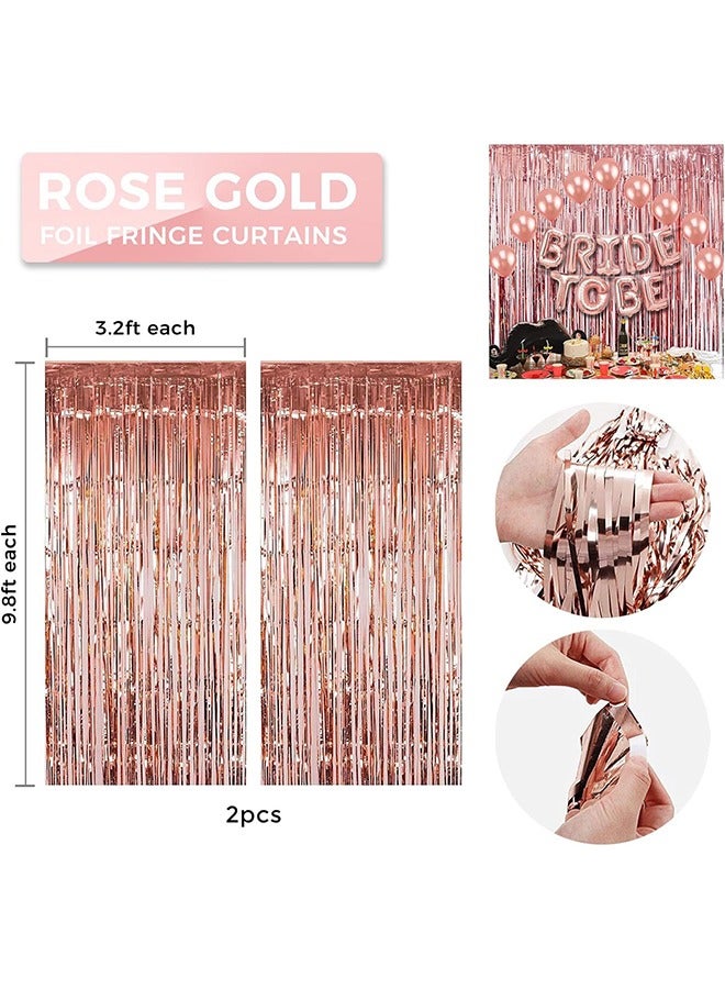 Bachelorette Party Decorations ,Rose Gold Bridal Shower Party Decoration Kit,Bride to be Foil Balloons Set,Sash,Ring,Rose Gold Fringe Curtains,Bridal Veil, Latex Balloons Set  - Image 5
