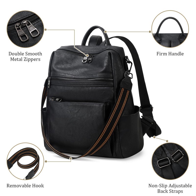 AGLOD Leather Backpack Purse for Women Designer Ladies Shoulder Bag Fashion Faux Work Travel Handbags - Image 2