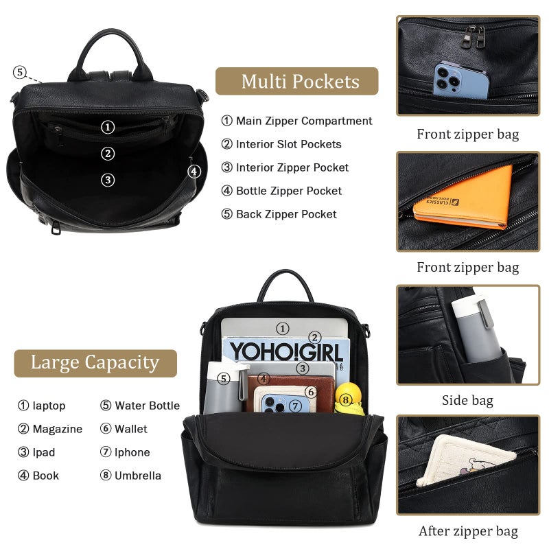 AGLOD Leather Backpack Purse for Women Designer Ladies Shoulder Bag Fashion Faux Work Travel Handbags - Image 3