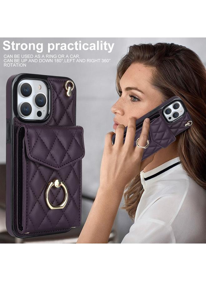S-TOP Case For iPhone 13 Pro Max Rhombic Texture Card Bag Phone Case with Long Lanyard - Image 2