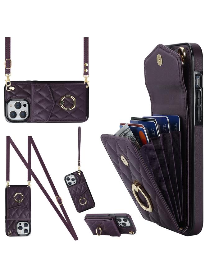 S-TOP Case For iPhone 13 Pro Max Rhombic Texture Card Bag Phone Case with Long Lanyard - Image 1