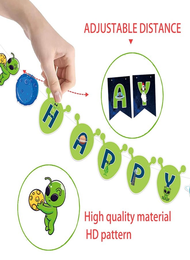 BHNACIER Alien Happy Birthday Banner Alien Birthday Party Banner Space Birthday Decorations Aliens Party Banners Space UFO Cutout Banners for Aliens Space UFO Themed Party Decorations Baby Shower Supplies - Image 2