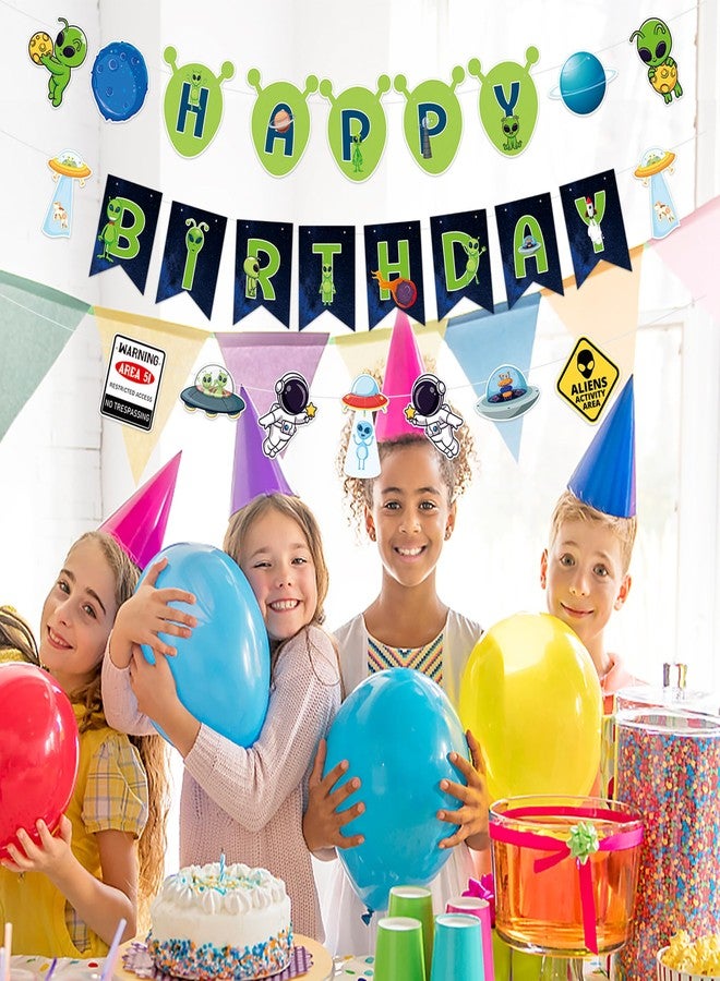 BHNACIER Alien Happy Birthday Banner Alien Birthday Party Banner Space Birthday Decorations Aliens Party Banners Space UFO Cutout Banners for Aliens Space UFO Themed Party Decorations Baby Shower Supplies - Image 5