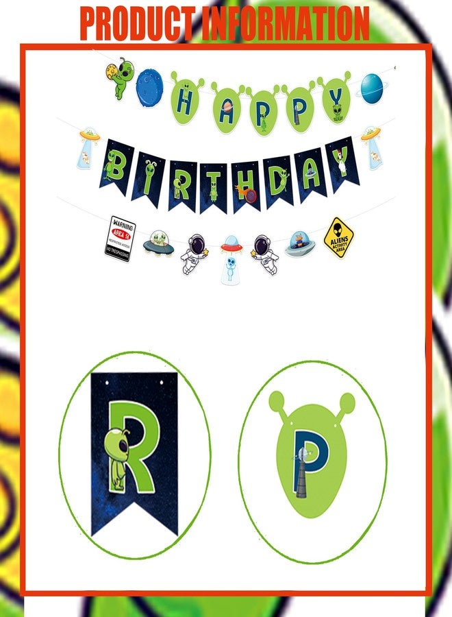 BHNACIER Alien Happy Birthday Banner Alien Birthday Party Banner Space Birthday Decorations Aliens Party Banners Space UFO Cutout Banners for Aliens Space UFO Themed Party Decorations Baby Shower Supplies - Image 3